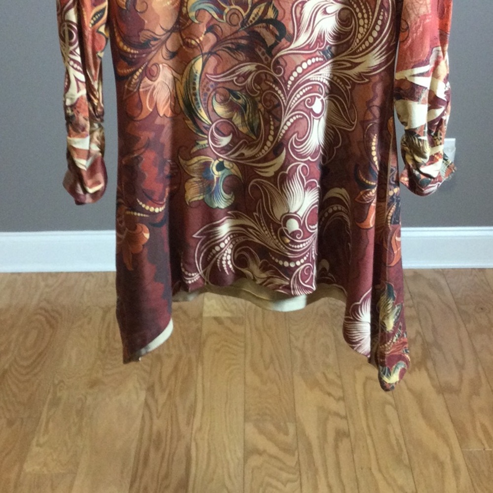 NWT L Roz & Ali Multicolor Floral-Print Long Sleeve Sharkbite Tunic - Rust - Picture 8 of 16